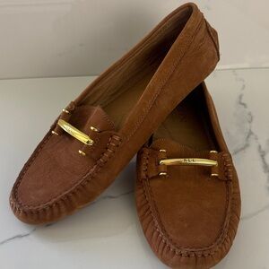 Lauren Ralph Lauren Women's Tan Leather Loafers with Gold Accents